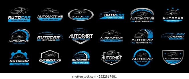 Coleção de modelos de logotipo automotivo. Logotipo do carro ornamento logotipo vetor elementos de design conjunto. Emblema do jogo de carro esportivo. Pacote de vetor de logotipo de garagem de carro