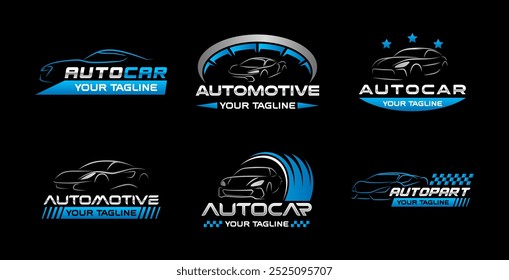 Colección de Plantillas de logotipo automotriz. Conjunto de Elementos de diseño de Vector con logotipo de logotipo de coche. Emblema del coche deportivo. Paquete de Vector del logotipo del garaje del coche