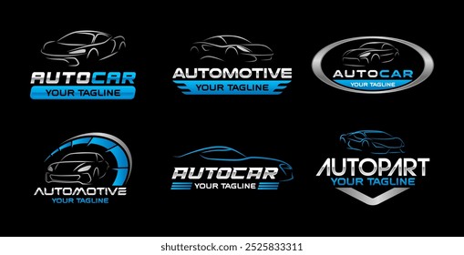 Colección de Plantillas de logotipo automotriz. Conjunto de Elementos de diseño de Vector con logotipo de logotipo de coche. Emblema del coche deportivo. Paquete de Vector del logotipo del garaje del coche