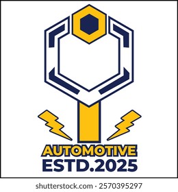 automotive logo vector design with bolts and wrenches in yellow and blue colors in a simple style. suitable for logos, icons, posters, advertisements, banners, companies, t-shirt designs, stickers,web