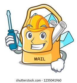Automotive mail bag character on table front