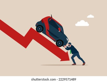 Automotive market is falling. Global crisis. Business automotive crisis. Flat modern vector illustration.