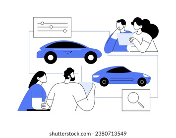 Automotive market research abstract concept vector illustration. Focus group deals with car market analysis, automotive sector, car manufacturing industry, transportation market abstract metaphor.