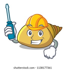 Automotive mollusk shell mascot cartoon