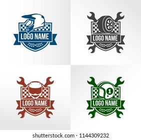 automotive motor sport racing badge emblem vector logo design set template