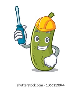 Automotive pickle mascot cartoon style