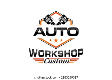 Automotive Piston Workshop Logo Design Modern Badge Style Custom Car Service Engine Tune Up Icon Symbol Illustration