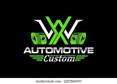 Automotive piston workshop logo design modern custom car service engine W letter initial