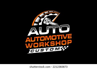 Automotive piston workshop logo design speedo meter badge style custom car service engine tune up icon symbol illustration