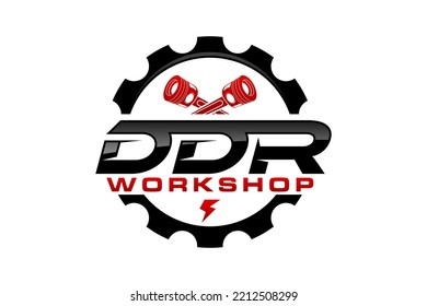 Automotive piston workshop logo design cog gear modern badge style custom car service engine tune up icon symbol illustration