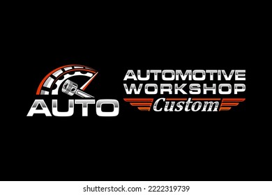 Automotive Piston Workshop Logo Design Speedo Meter Badge Style Custom Car Service Engine Tune Up Icon Symbol Illustration