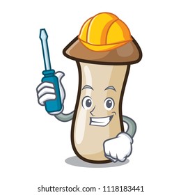 Automotive pleurotus eryngii mushroom mascot cartoon