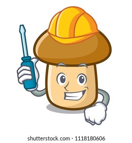 Automotive porcini mushroom mascot cartoon
