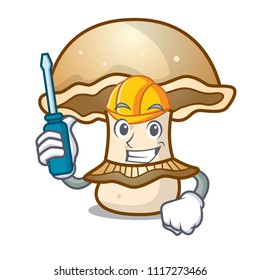 Automotive portobello mushroom mascot cartoon