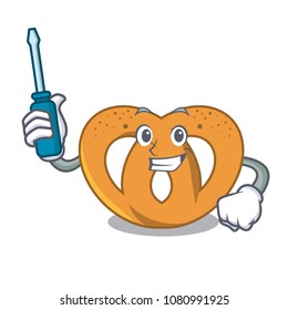 Automotive pretzel mascot cartoon style