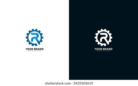 Automotive r gear logo. Template design, gear icon, letter R. Vector illustration