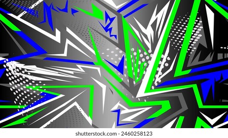 Automotive realistic geometric sticker stripes with halftone effects. Sporty costume mockup.