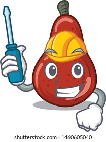 Automotive red pears put into cartoon fridge