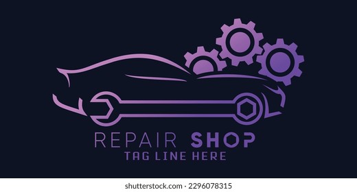 Automotive repair and car repair logo with creative car shape and gear design vector