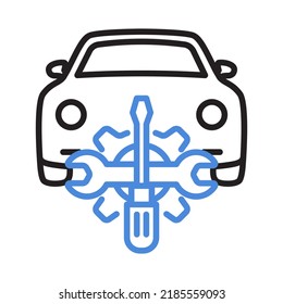 Automotive repair icon car service hood mechanic tools, line vector illustration