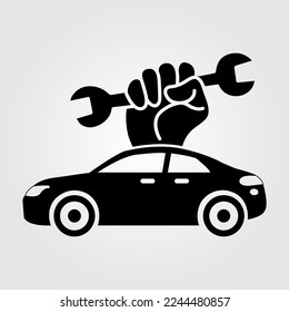 Automotive repair icon car service hood mechanic tools on white background.