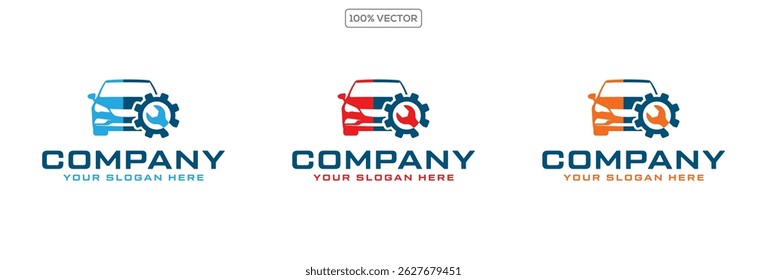 Automotive Repair Logo with Gear and Wrench Symbols vector illustration