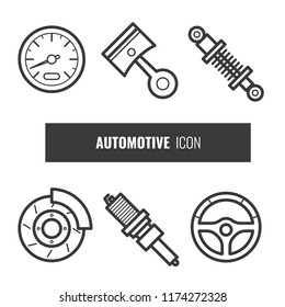 automotive service garage motor line arts set black simple icon vector template