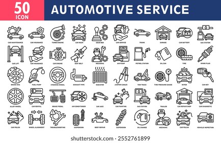 Automotive Service Icon Set Collection. Simple Line Vector