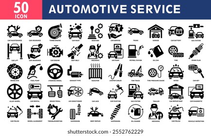 Conjunto de Ícones de Serviço Automotivo Coleção. Vetor de Glifo Simples