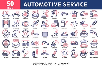 Automotive Service Icon Set Collection. Simple Line Color Vector
