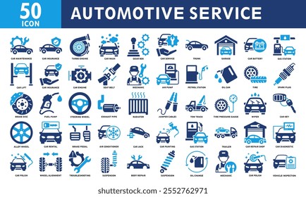 Automotive Service Icon Set Collection. Simple Color Fill Vector
