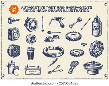 automotive service illustration set, Auto Repair Shop vector, Lorry Spare Parts Design Set on white background, Vehicle repair garage and Service Graphic