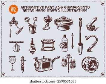 automotive service illustration set, Auto Repair Shop vector, Lorry Spare Parts Design Set on white background, Vehicle repair garage and Service Graphic