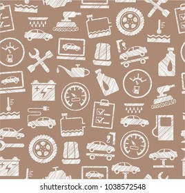 The automotive service. One-color, flat pattern. Hatching with a white pencil on a brown field. Imitation. 