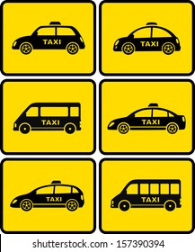 automotive set of isolated taxi cars on yellow buttons