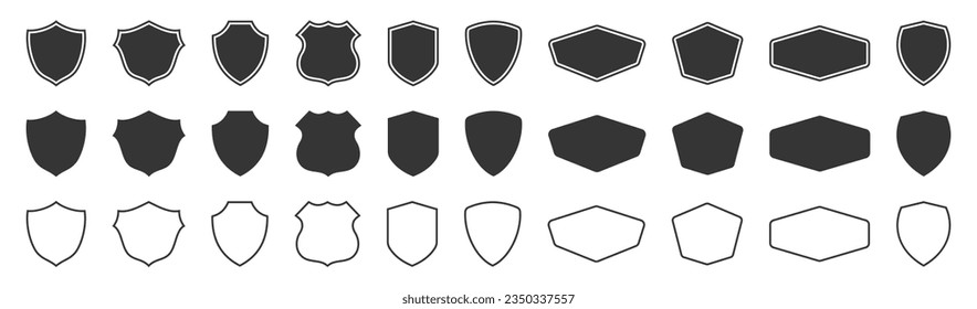 Automotive shield badge template vector set. Blank shield outline border frame vector isolated