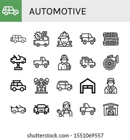 automotive simple icons set. Contains such icons as Suv, Jeep, Car, Mechanic, Tires, Gas station attendant, Turbo, Off road, Engine, Garage, can be used for web, mobile and logo