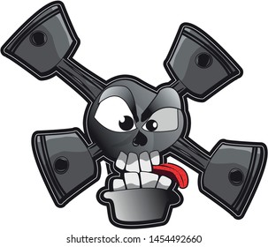 automotive skull with pistons instead of bones. useful in race logos and team characters