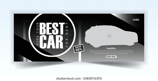 Automotive social media and Facebook cover banner template, Luxury car rent social media banner template