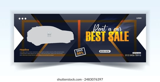 Automotive social media and Facebook cover banner template, Luxury car rent social media banner template