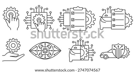 Automotive Solutions and Digital Services Icon Set, Smart Automotive and Digital Mobility Icons Collection