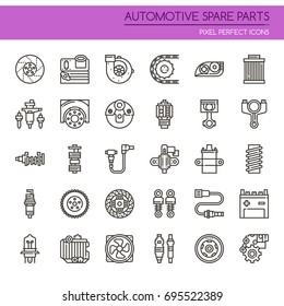 Automotive Spare Part Elements , Thin Line and Pixel Perfect Icons
