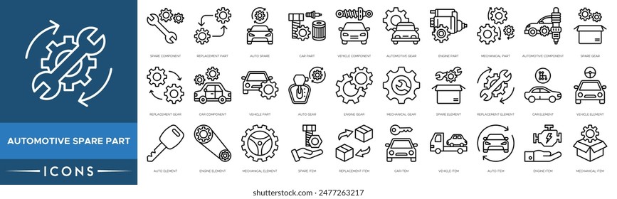 Automotive-Ersatzteilsymbol. Ersatzteil, Ersatzteil, Autoersatz, Autoteil, Fahrzeugteil, Fahrzeuggetriebe, Motor und mechanisches Teil