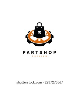 automotive spare part shop logo design with chain gear and shopping bag cencept