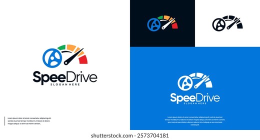 automotive speed adjustment logo, steering wheel, modern technology, graphic design inspiration.