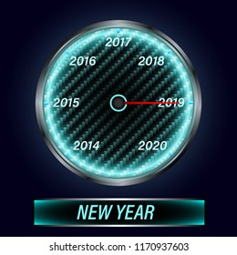 Automotive Speedometer 2019 New Year. Vector Illustration