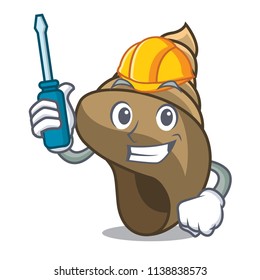 Automotive spiral shell mascot cartoon