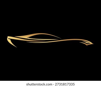 Conceito de esporte automotivo em forma afiada elegante isolado em cores de ouro no fundo preto