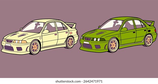 automotive sports race car vector illustration with yellow and green color