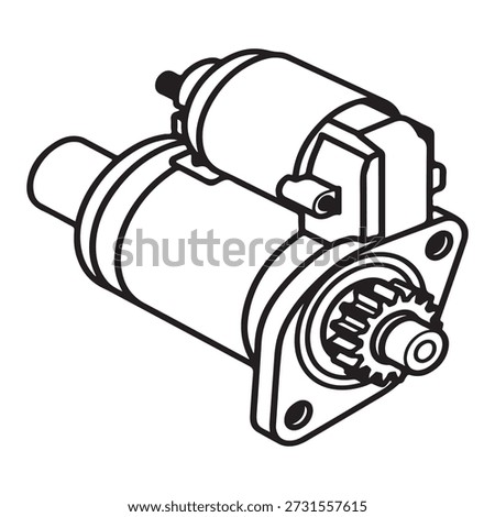 Automotive Starter Motor Icon Engine Ignition System Line Art Vector